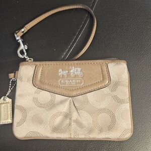 Coach Beige and Brown Signature Wristlet